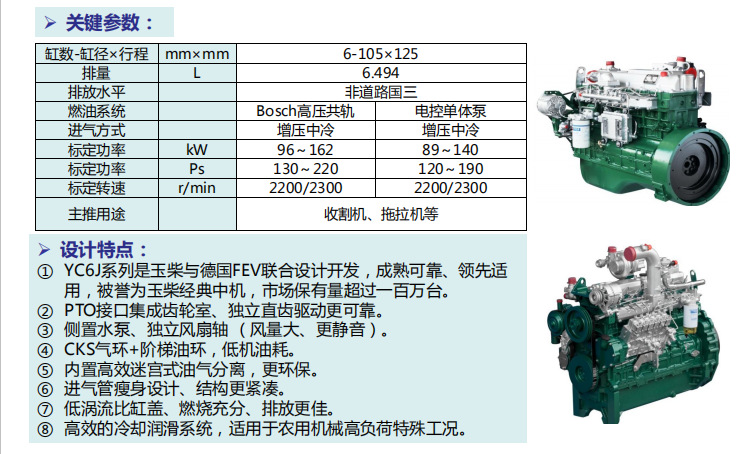 玉柴发动机柴油机yc6j160-t310用于140ps拖拉机