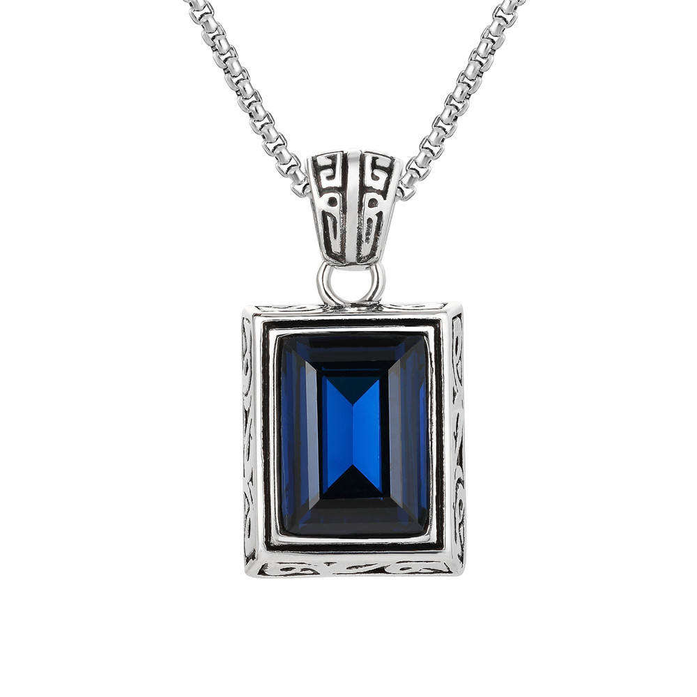 欧美风简约宝石项链 复古潮牌男士宝石吊坠 外贸饰品批发