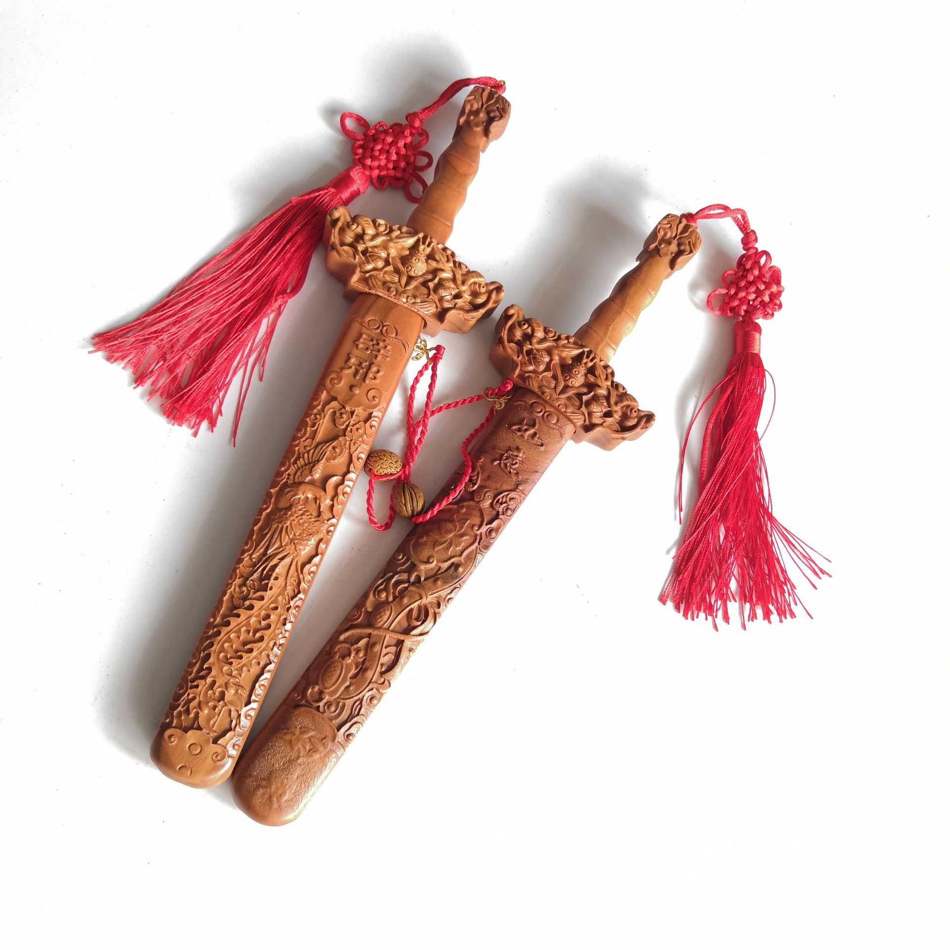 桃木龙凤朱砂桃木剑桃木挂件朱砂剑景区展销会地摊木质雕刻工艺品