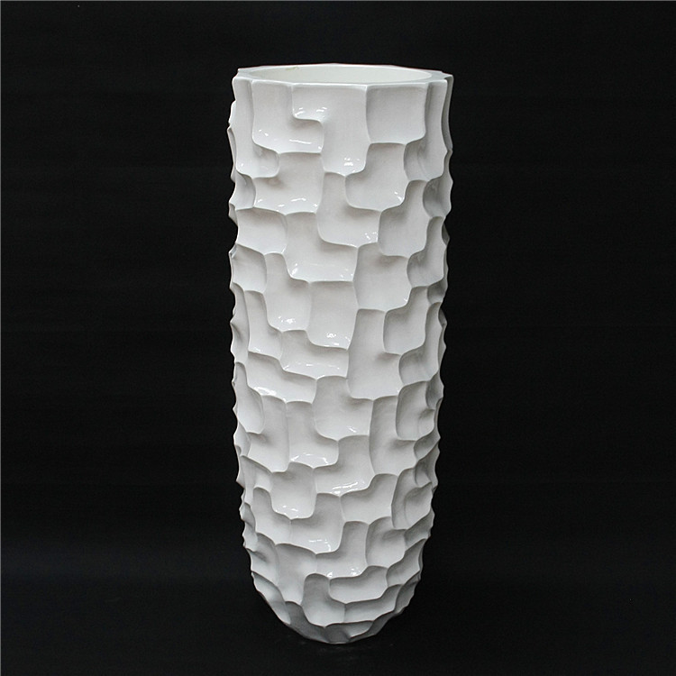 白色水立方型氧化镁落地前台大花瓶商场楼房室内外微景观花艺摆件