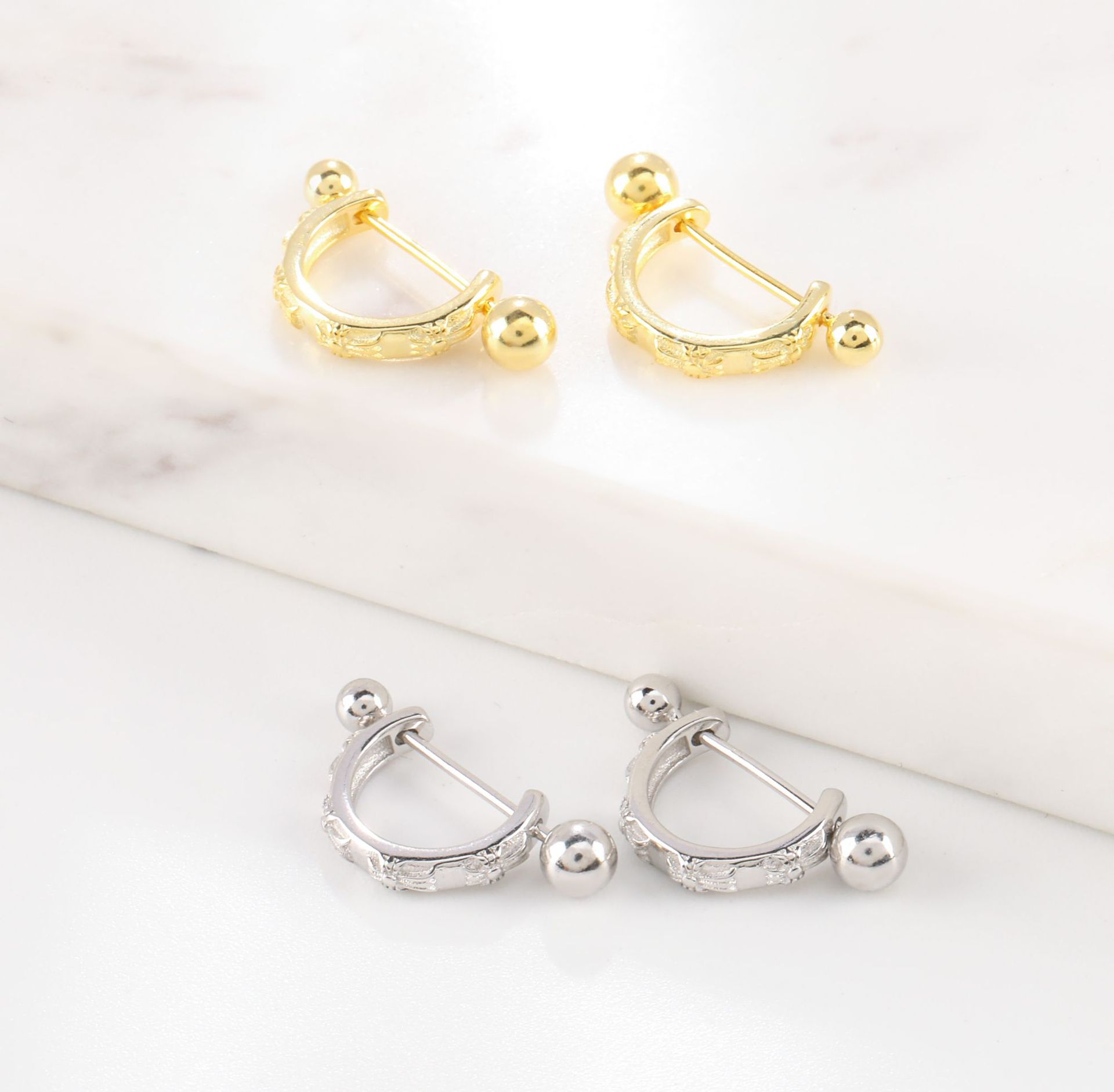 u型螺丝耳钉925银韩国耳饰品时尚耳骨耳蜗钉