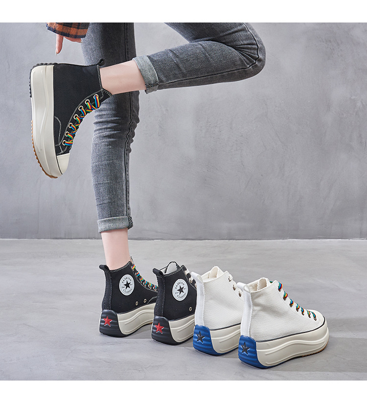 肖战郑爽同款彩虹系带厚底高帮帆布鞋女2020新款1970s联名小白鞋