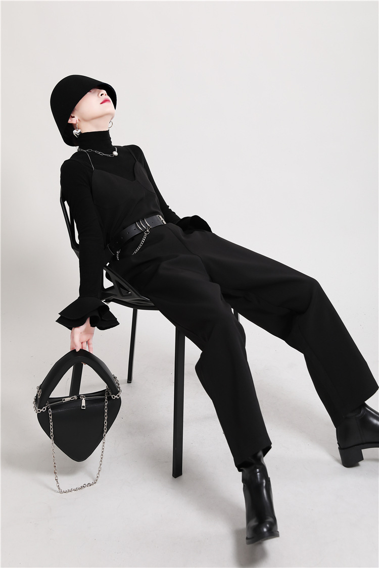 黑色懒人连体裤女 2020新款直筒背带裤休闲长裤阔腿裤女秋冬1378