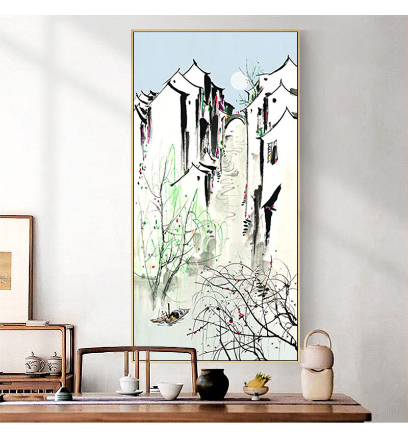 玄关装饰画吴冠中江南水乡客厅背景墙壁画新中式抽象禅意挂画