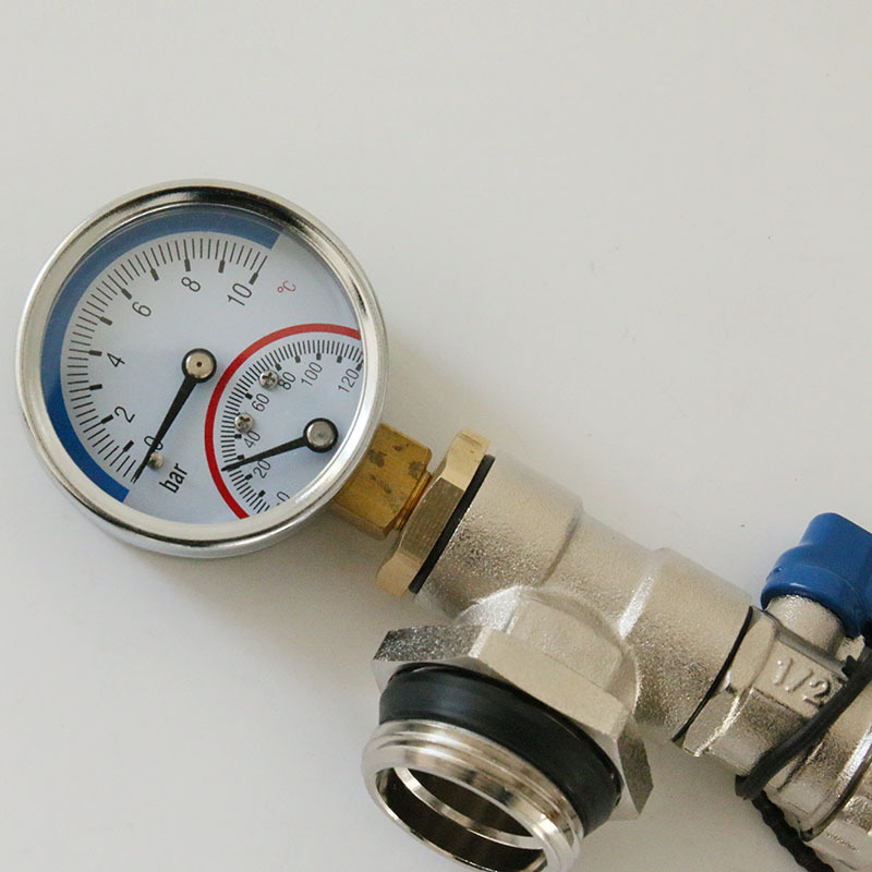 意斯美 分集水器末端全铜三尾件1寸自动排气阀带压力表排水阀