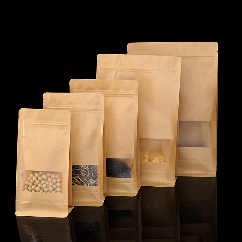 厂家八边封开窗牛皮纸袋坚果包装袋定制磨砂牛皮纸食品袋价格优惠