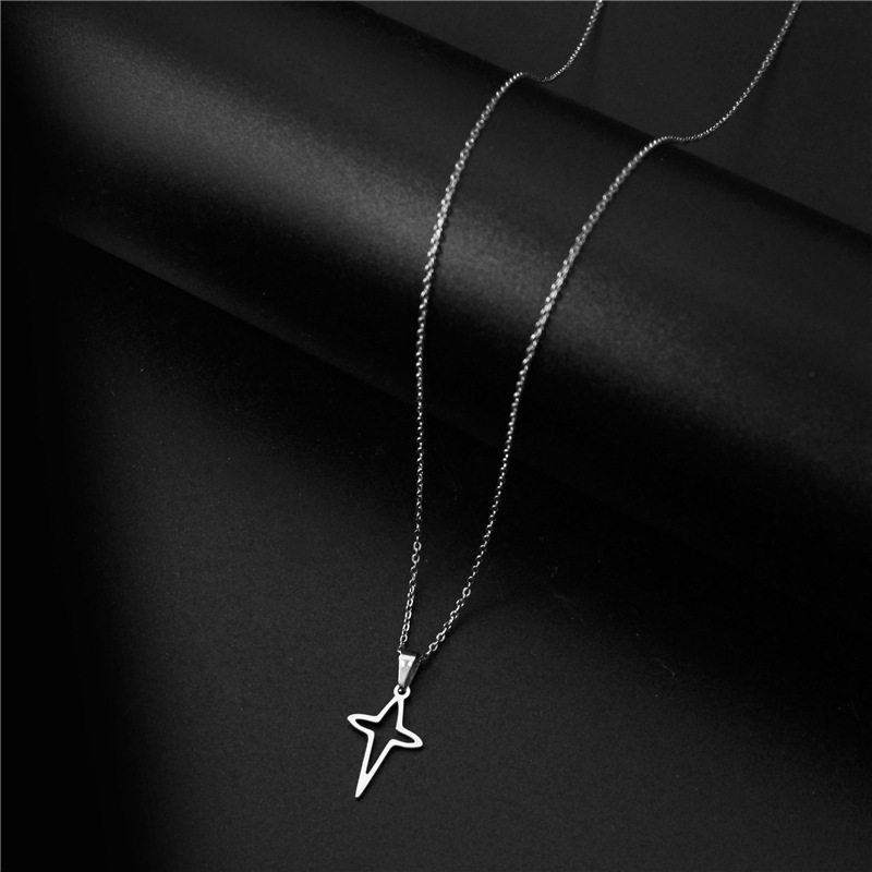 Factory Direct Sales European and American Simple Cross Star Necklace Men and Women Fashion Popular Cross-Border Hot Selling Titanium Steel Cross Pendant