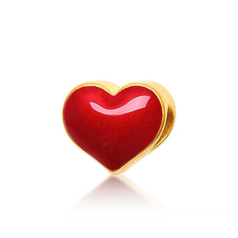 沙金爱心转运珠镀黄金手链女 串珠红色心形纯金散珠编织红绳女款