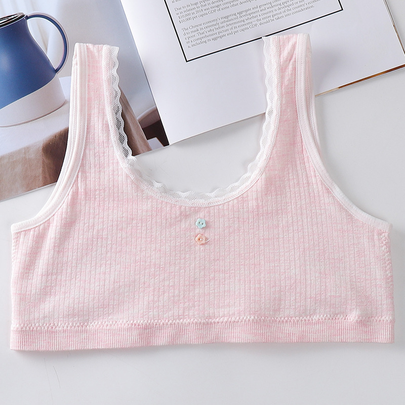 日系少女小学生发育期内衣女 儿童吊带蕾丝边无缝运动抹胸内衣