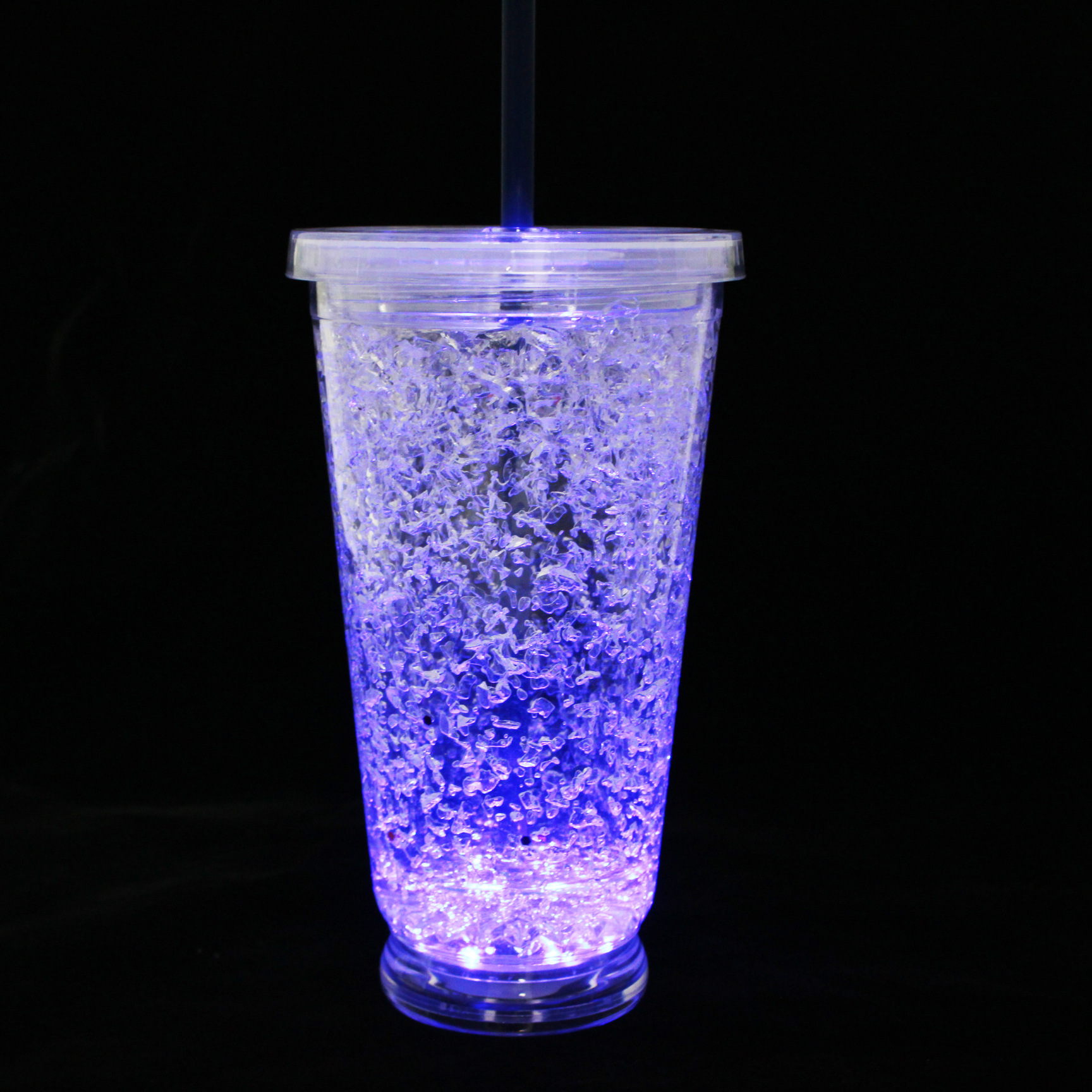 厂家直供led450ml发光闪光双层吸管杯创意礼品杯会发光的杯子