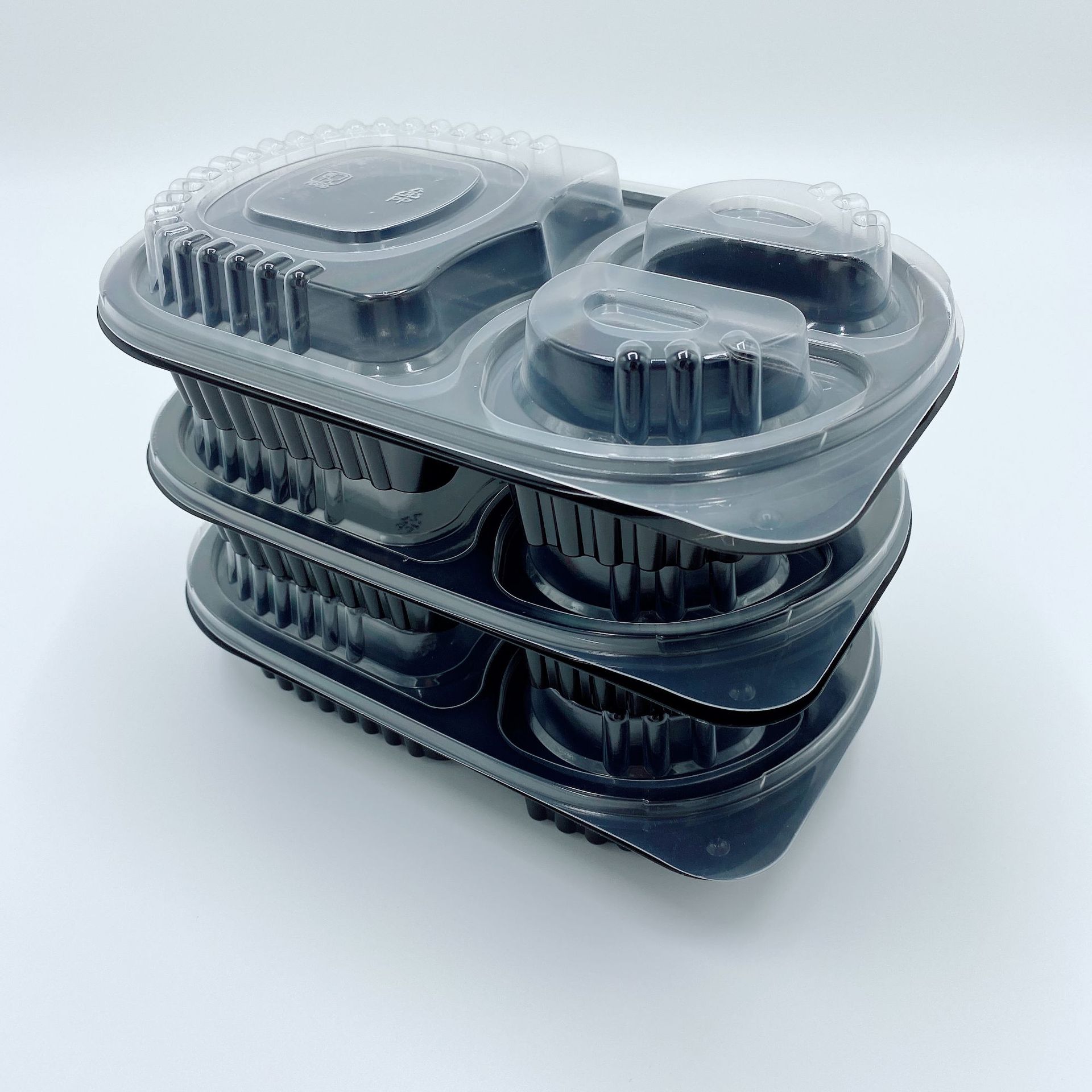 一次性饭盒外卖餐盒超市生鲜食品打包盒椭圆三格餐盒深圳厂家直供