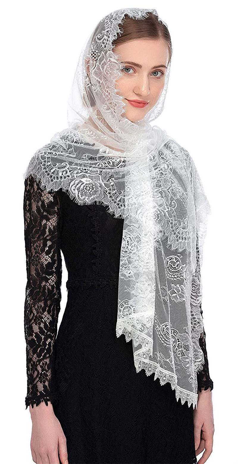 2021新款穆斯林头纱欧美黑色新娘头纱围巾软蕾丝披肩天主教头纱