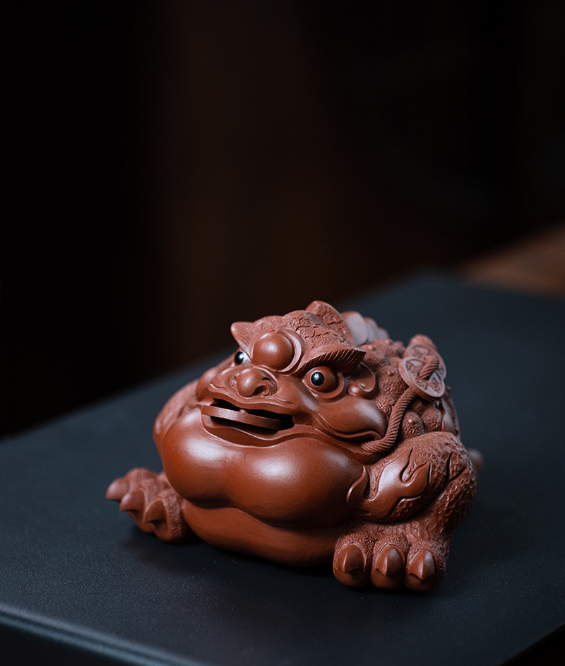 宜兴紫砂茶宠招财金蟾将军蟾三足金蟾蟾蜍茶具配件大红袍雕塑可养