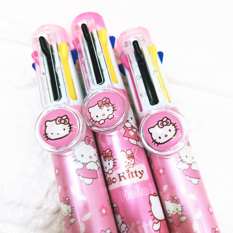 韩版可爱叮当八色圆珠笔卡通猫咪多色按动手账笔学生8色中油笔奖