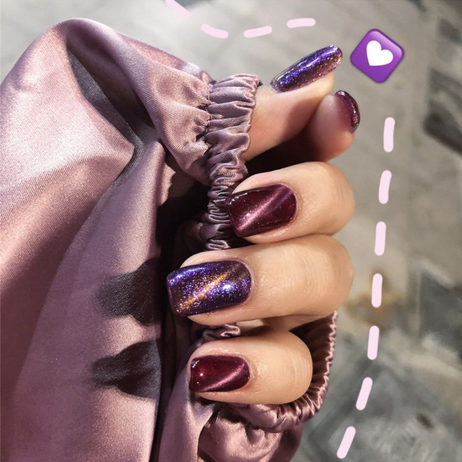424-光疗星空紫猫眼假指甲片穿戴美甲甲片24片厂家直销