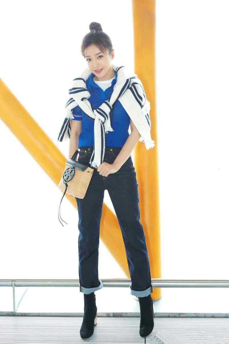 纯元tb单排扣女士中高腰牛仔裤