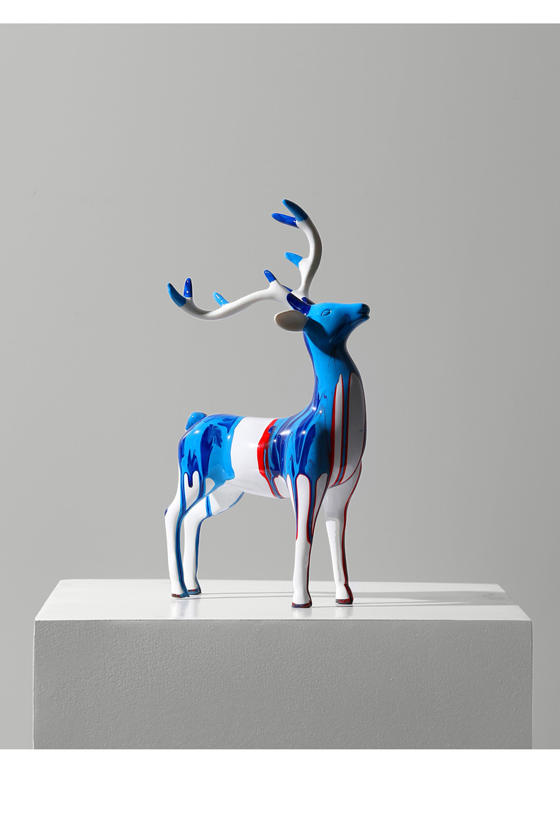 北欧艺术泼彩鹿摆件轻奢高档创意客厅玄关酒柜桌面家居装饰品礼物
