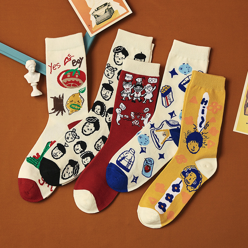 Socks Funny Little Man Long Socks Men and Women Korean Style Mid-Calf Harajuku Style Cute Girl Japanese Cartoon Net Red Fashion Socks