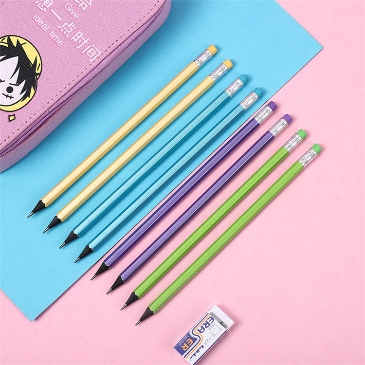 珠光黑木铅笔学生书写工具带橡皮学习绘画素描办公彩色铅笔