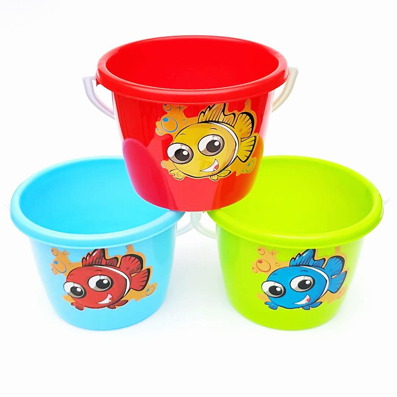大号单桶 儿童沙滩玩具桶 大号鱼桶 卡通贴纸水桶 玩水玩沙工具桶