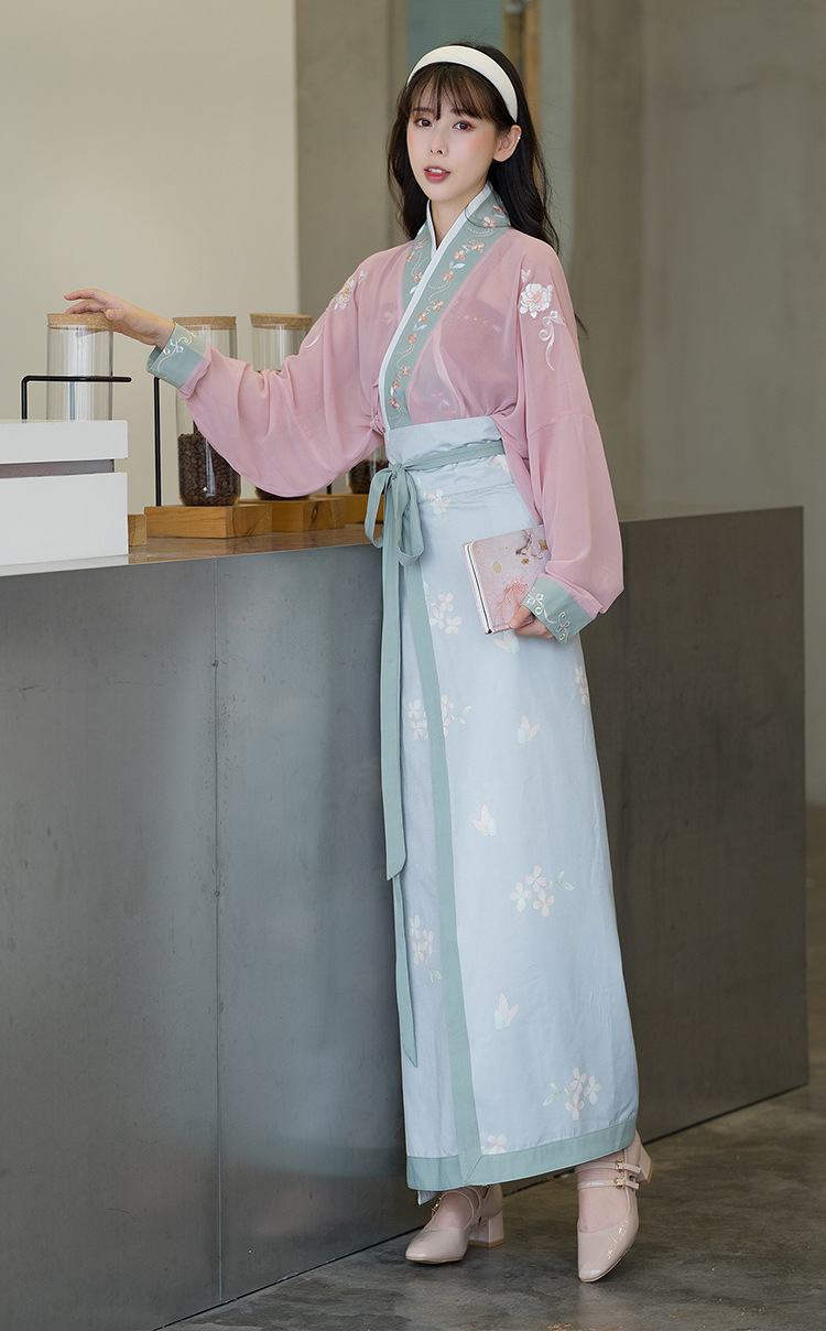 原创汉服女宋制飞机袖短衫两片旋裙长褙子四件套中国风日常春夏秋
