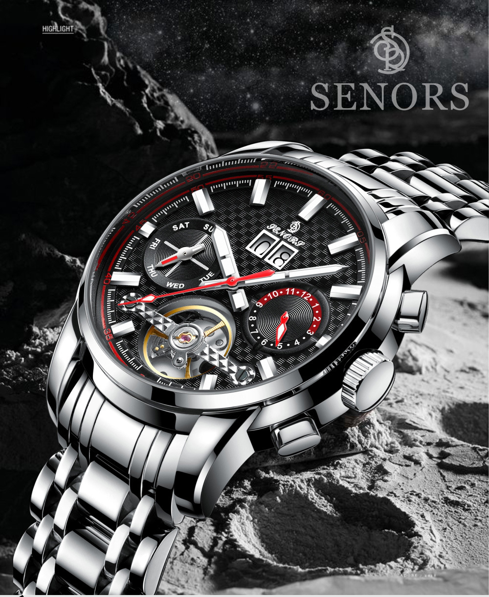 senors赛娜斯新款sn166全自动机械陀飞男表时尚高端商务手表批发
