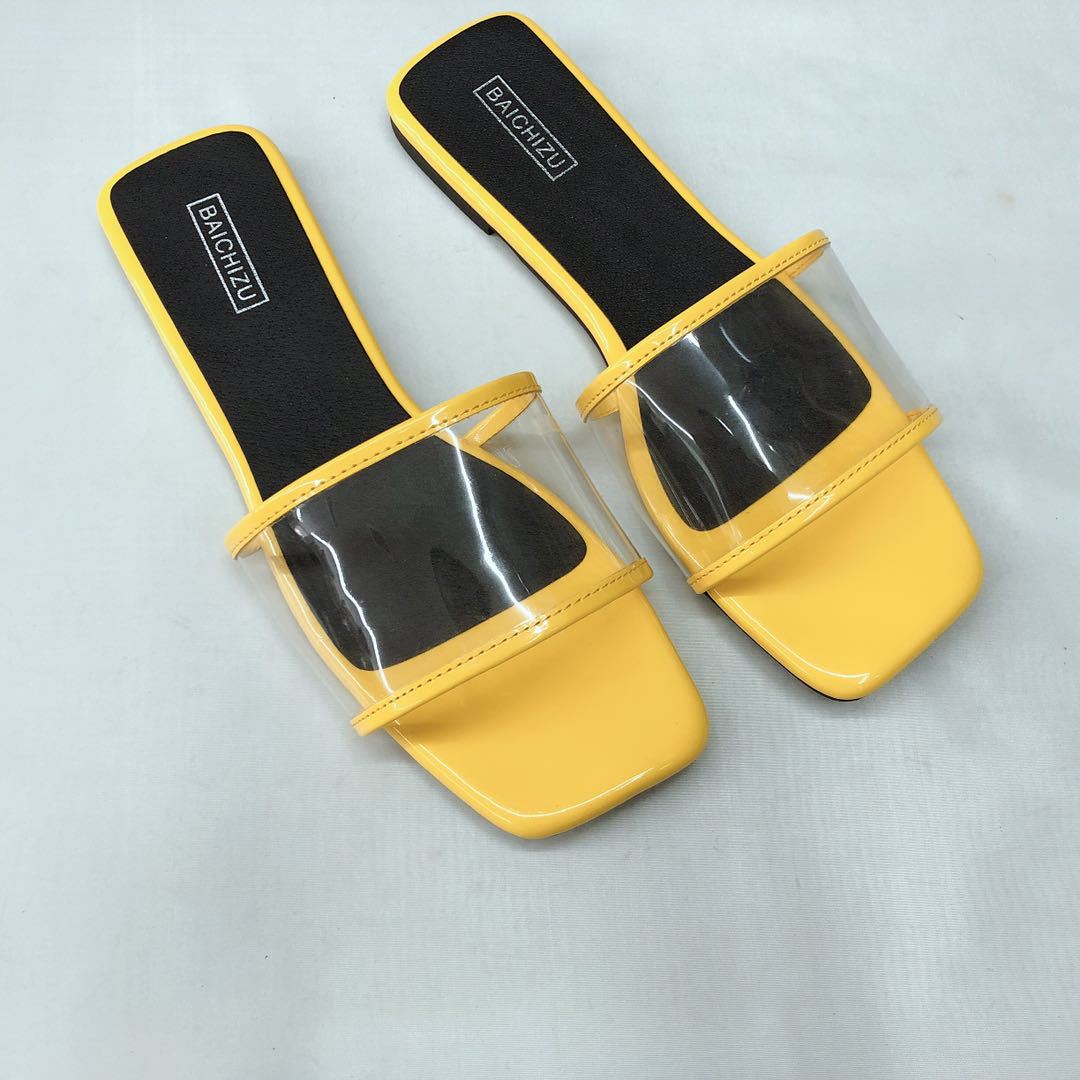 夏季新款胶板底工艺拖鞋 休闲时尚柔软革面时装拖鞋