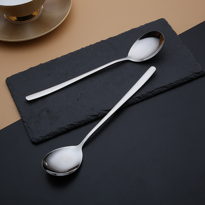 304 Stainless Steel Spoon Korean Dessert Spoon Fork Coffee Long Handle Stirring Household Spoon Factory Wholesale Can Be Customized Logo