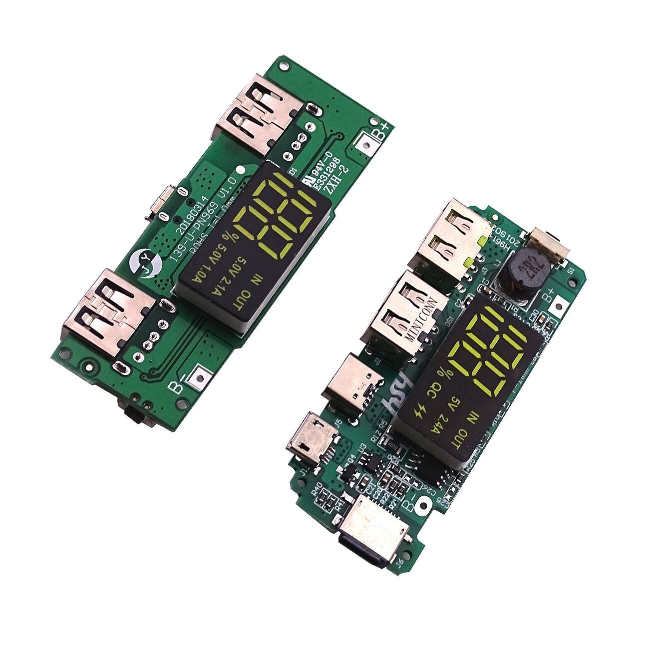 18650锂电池数显充电模块5v2.4a 2a 1a 双usb输出 带显示升压模块