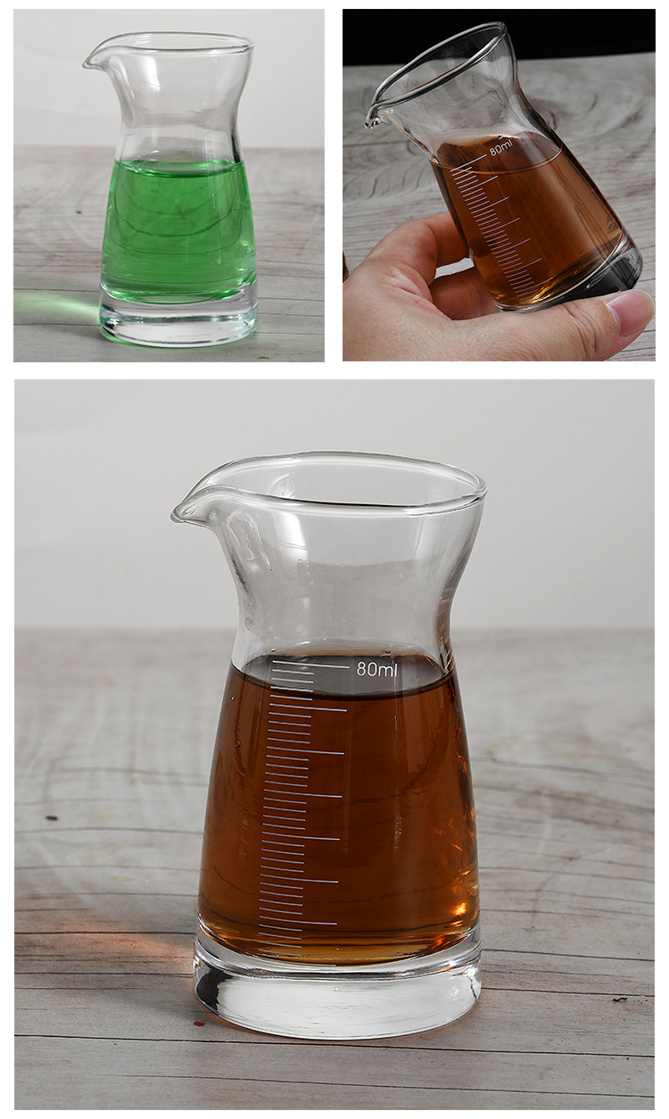 加厚白酒分酒器透明玻璃分酒壶80ml压口酒樽小公杯刻度小号量酒器