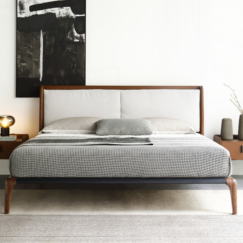 北欧意式极简实木床轻奢现代1.8米1.5小户型双人床主卧室胡桃木床