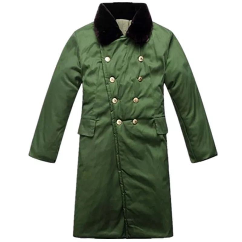 厂家批发劳保军大衣长款棉大衣军绿保暖挡风双排扣大毛领
