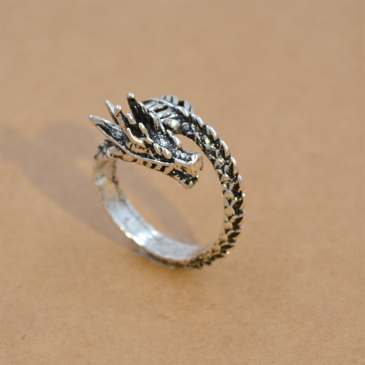 时尚个性复古霸气龙戒指 指环男士韩版潮流合金生肖开口戒指批发