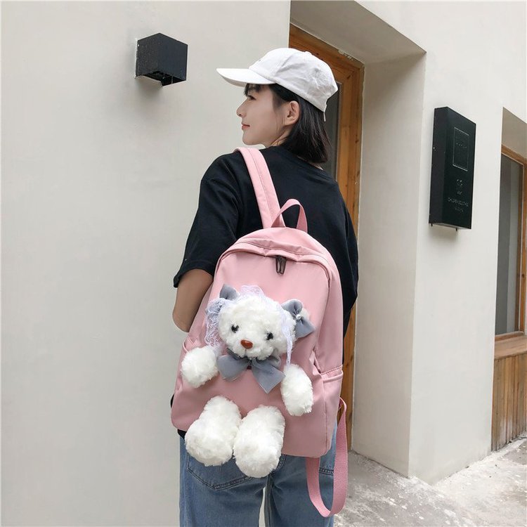 Japanese Anime Peripheral Sweet Lady Cute Kawaii Cartoon Lace Plush Bear Doll Soft Girl Backpack