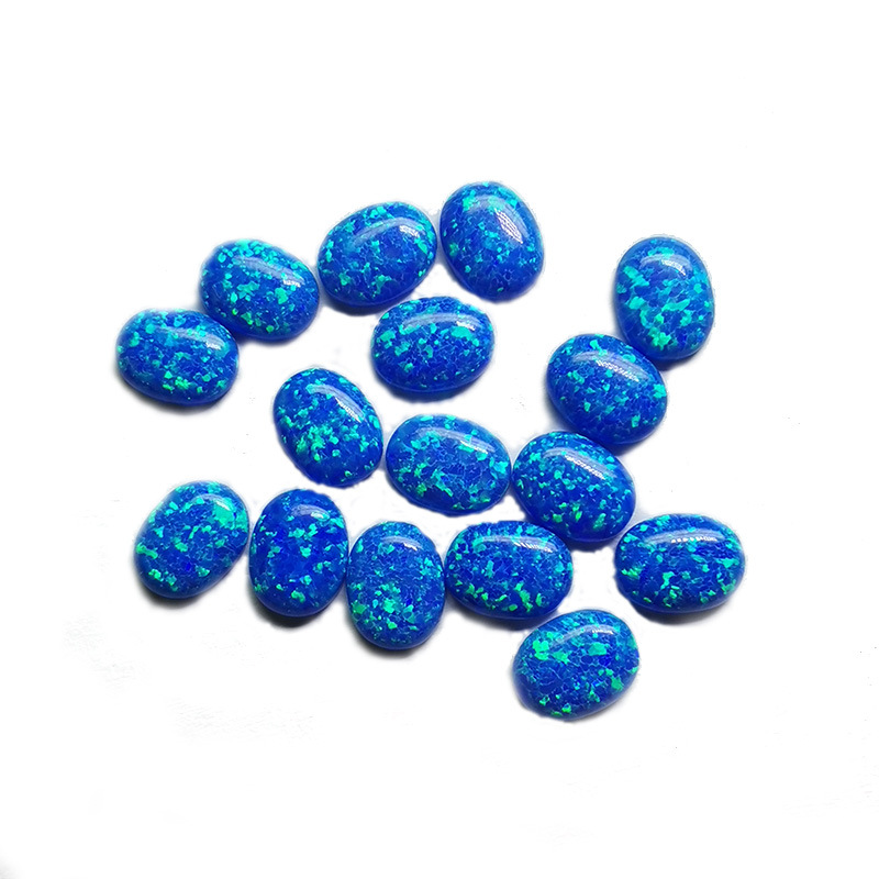 人工合成澳宝椭圆形平底素面 深蓝色蛋形人造仿天然欧泊 宝石裸石