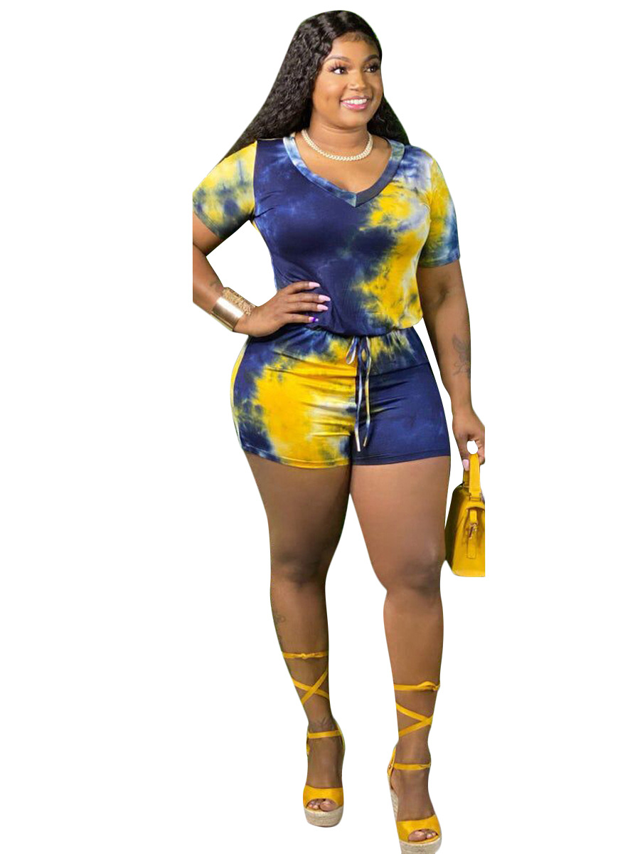 mh2034欧美跨境外贸女装亚马逊爆款扎染肥婆装大码女装拉链连体裤