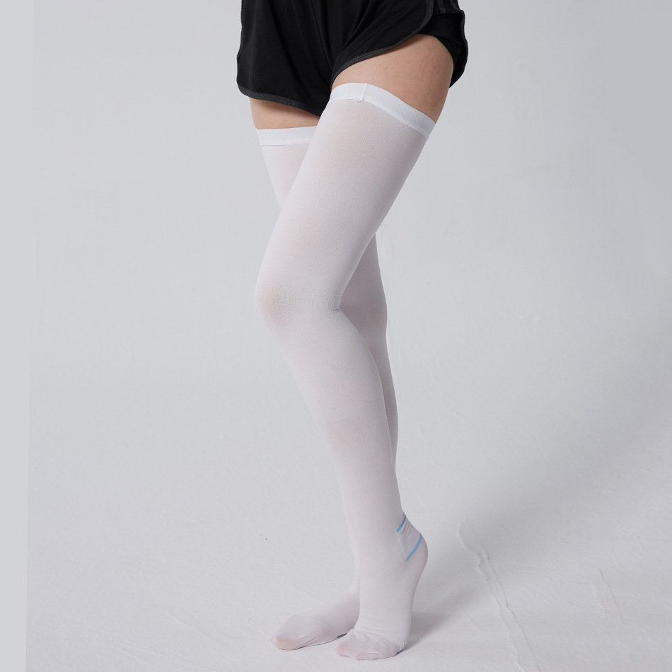 Grade 1 Long-Barreled Compression Stockings White Thrombosis Socks Thigh Supporter Socks Venous Elasticity Pregnant Women Nurse Foot Sock