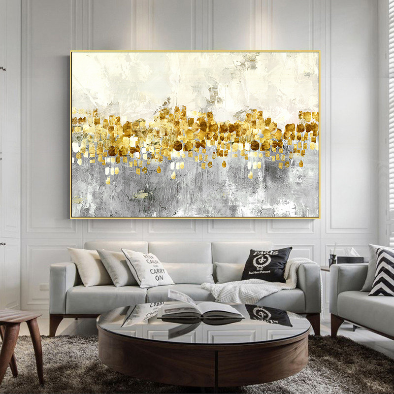 大幅纯手绘客厅油画金箔跳舞的星星抽象挂画沙发背景墙壁装饰画
