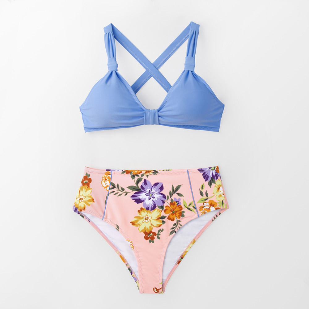 2020新品欧美亚马逊bikini性感三角包高腰女士分体比基尼泳衣