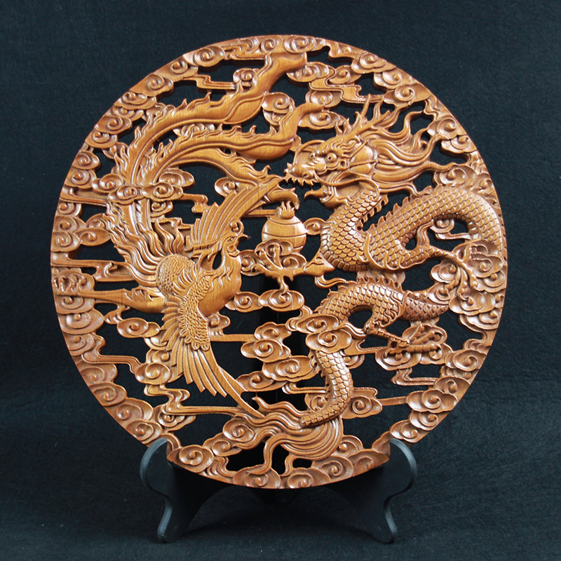 桃木挂件龙凤呈祥图如意木雕挂件新婚礼品中国结客厅卧室玄关批发