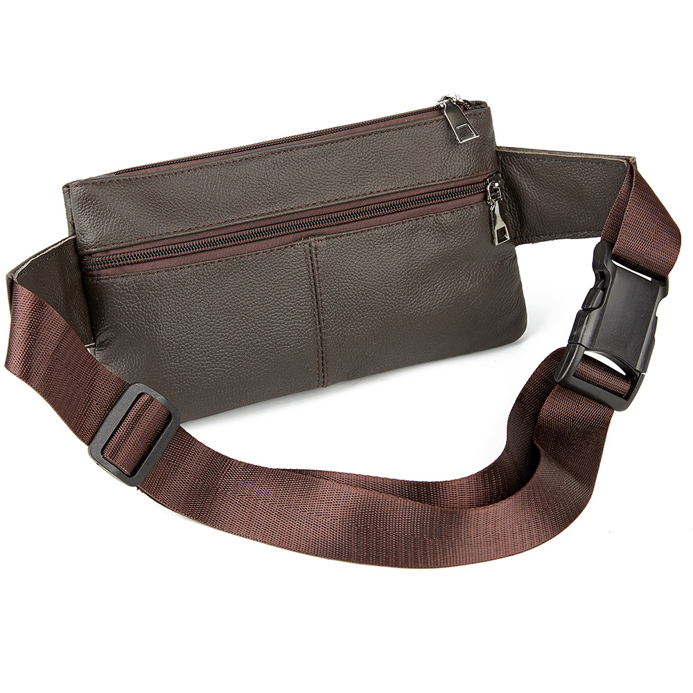 头层牛皮腰包中年男士真皮斜挎包腰包手机生意包大容量皮带包