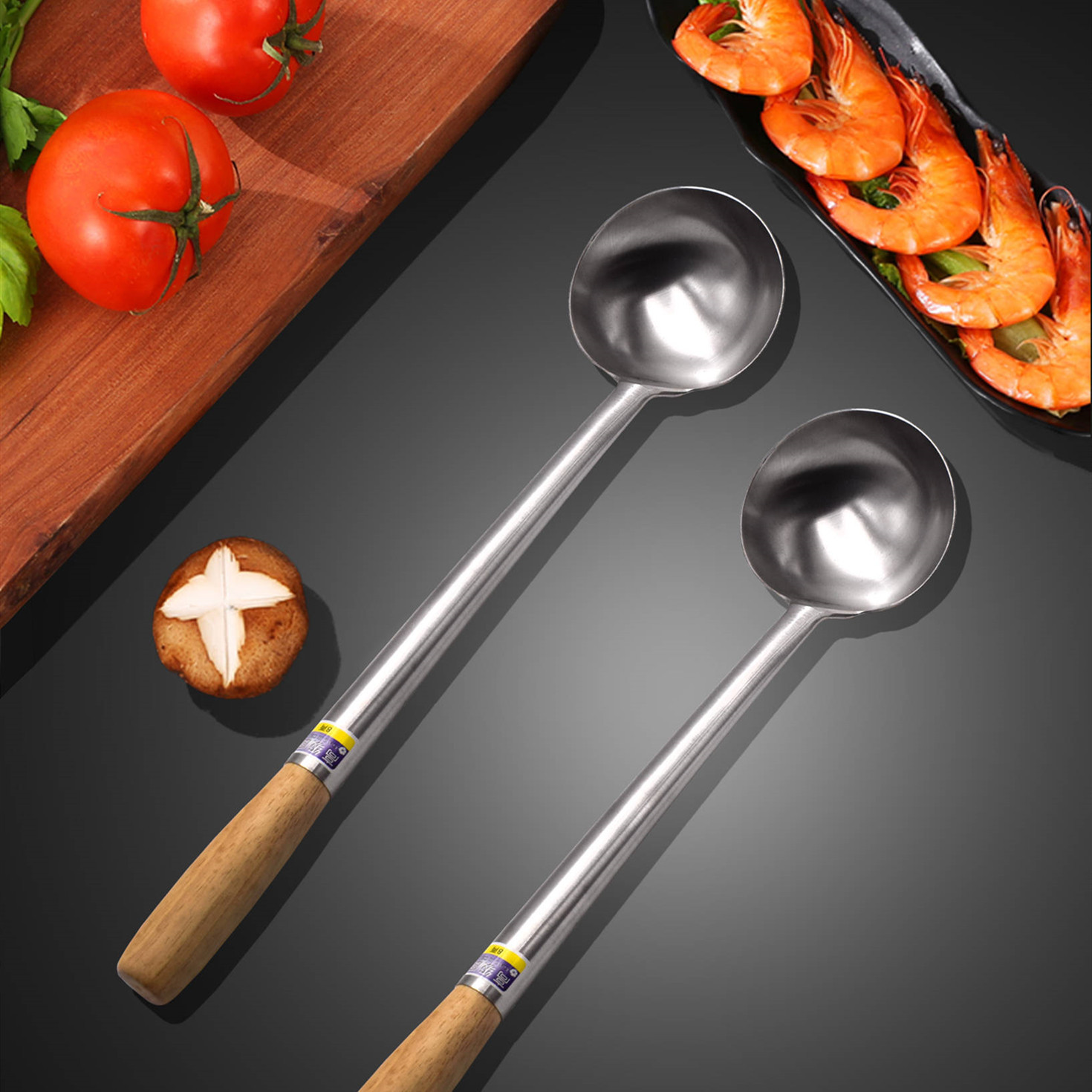 批发加厚炒勺不锈钢厨师马勺家用长柄炒菜勺子锅铲食堂用汤勺炒勺