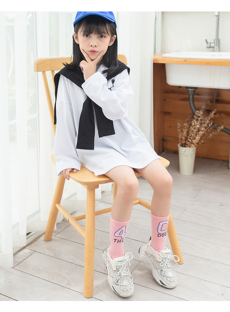 3-12岁儿童袜 abcd字母女童小腿袜春秋新款精梳棉长筒袜 中小童袜