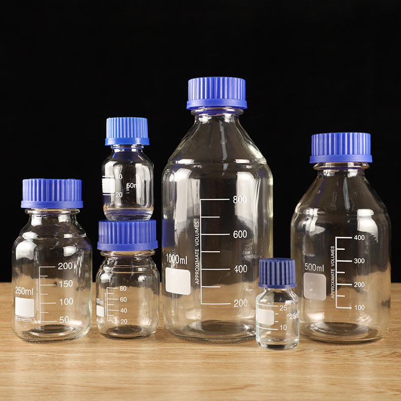 试剂瓶带刻度实验样品瓶玻璃螺口透明玻璃取样瓶标本化学密封瓶