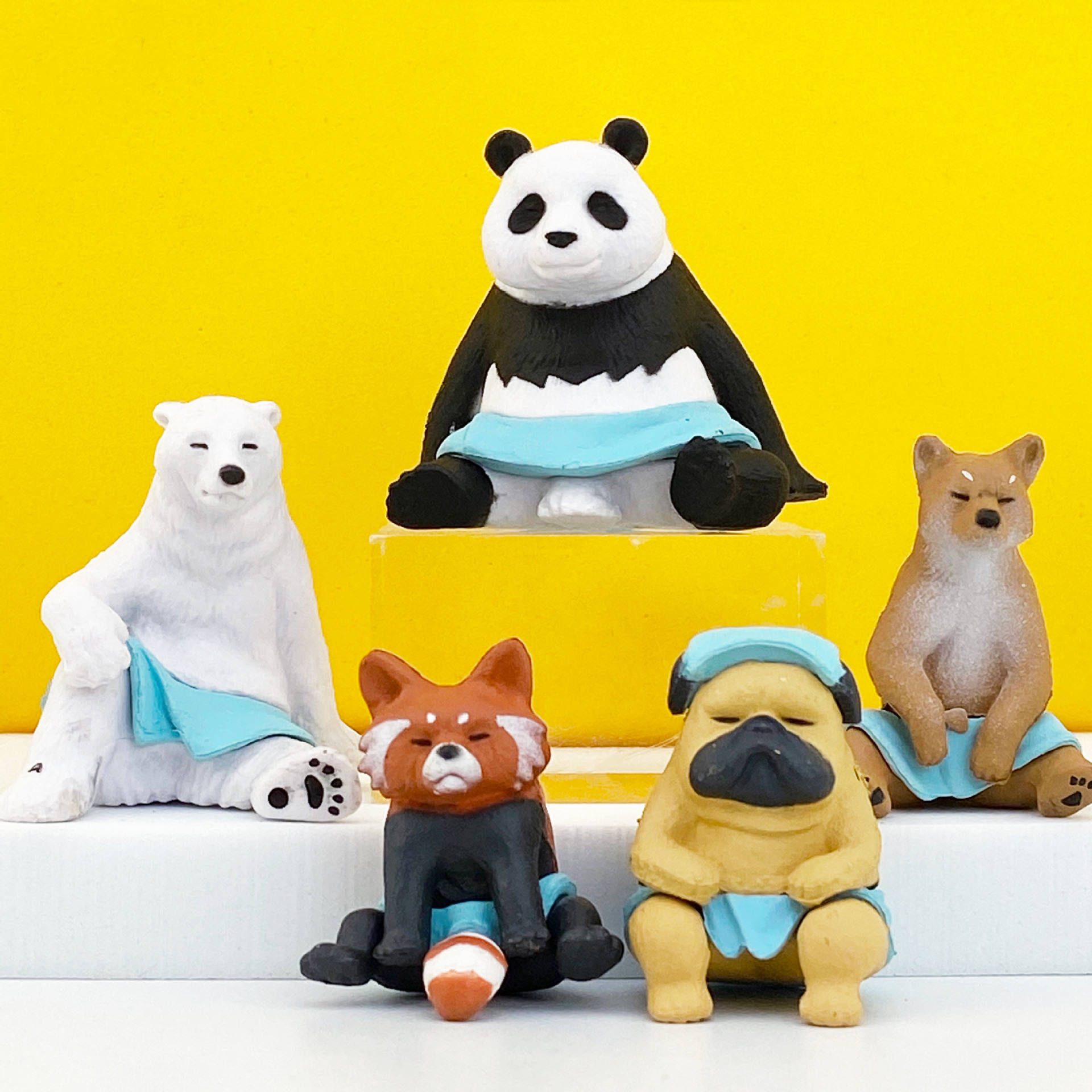 5款洗澡坐姿动物蛋糕摆件 卡通可爱北极熊 熊猫 狗狗玩具手办公仔