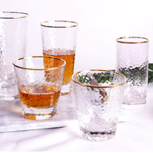 日式描金边锤目纹高硼硅玻璃水杯家用果汁杯创意锤纹杯厂家直供