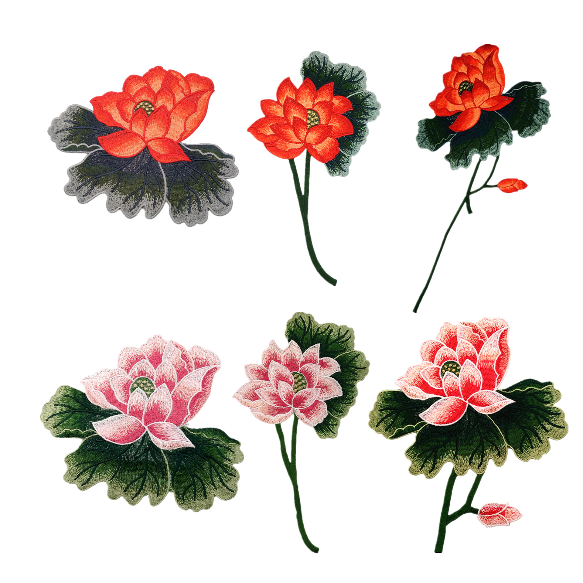 新款精致荷花水溶刺绣花朵布贴 民族礼服绣花辅料 联盛厂家直销