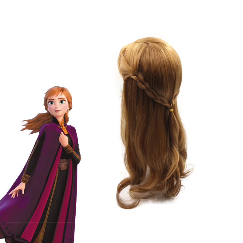 安娜公主 frozen 2冰雪奇缘2 棕色侧分刘海麻花辫cos动漫假发