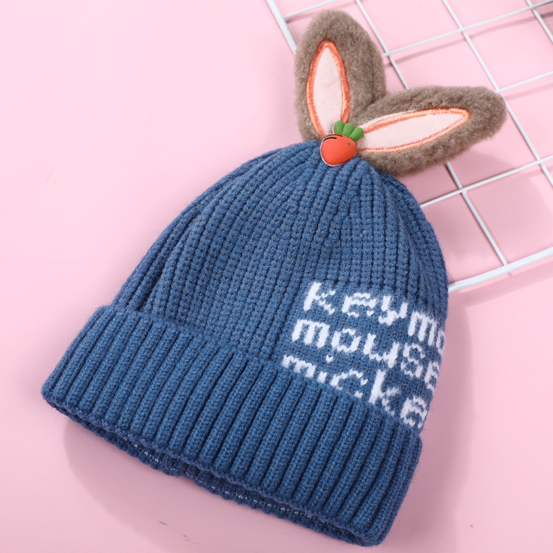 Children's Woolen Cap Autumn and Winter Keep Baby Warm Knitted Hat Cute Rabbit Ears Pullover Hat Outdoor Protection Wind-Proof Hat