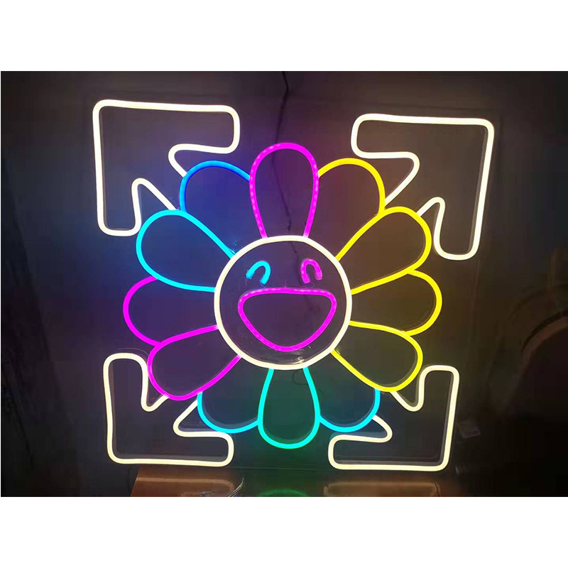 霓虹灯村上隆太阳花玻璃12v潮酷装饰店铺挂墙个性ins霓虹灯